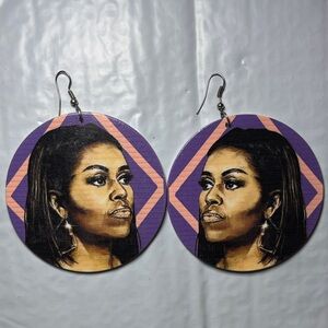 Handcrafted Purple and Pink Graphic Michelle Obama Earrings